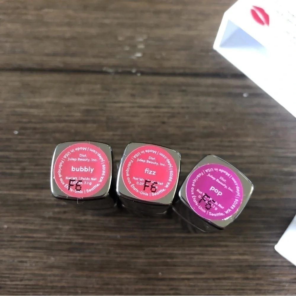 Julep Full-Coverage creme lipstick mini Trio in colors Bubbly, Fizz, and Pop